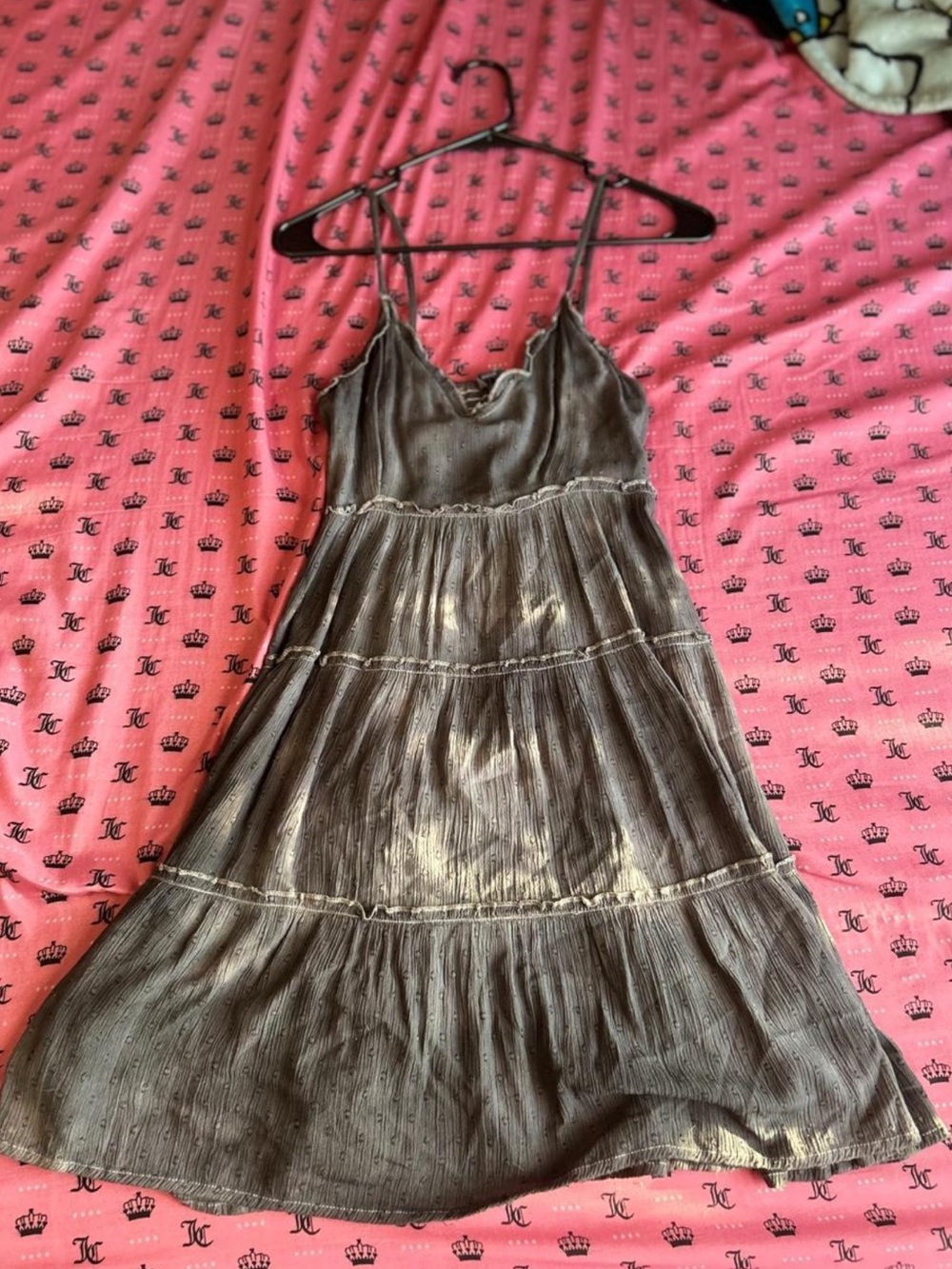 Underground Olive-Grey Tiered Spaghetti-Strap Midi Dress